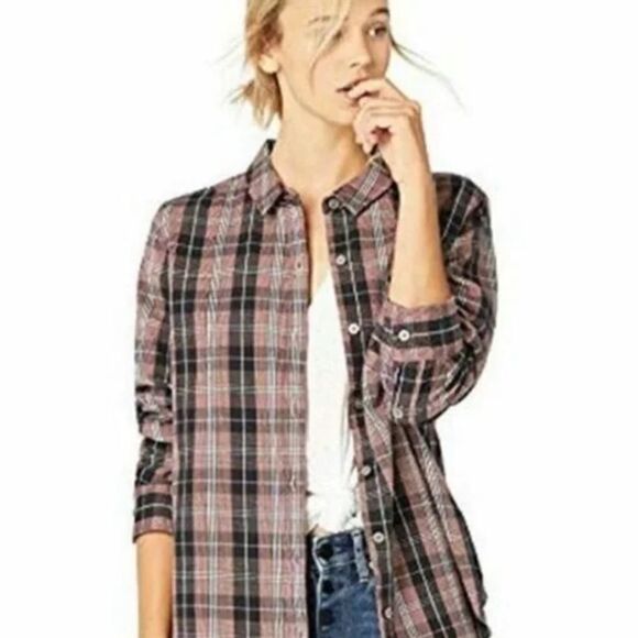 𝅺UGG Elin Red Black Plaid 100% Cotton Flannel Button Down Sz Xs - Picture 7 of 10